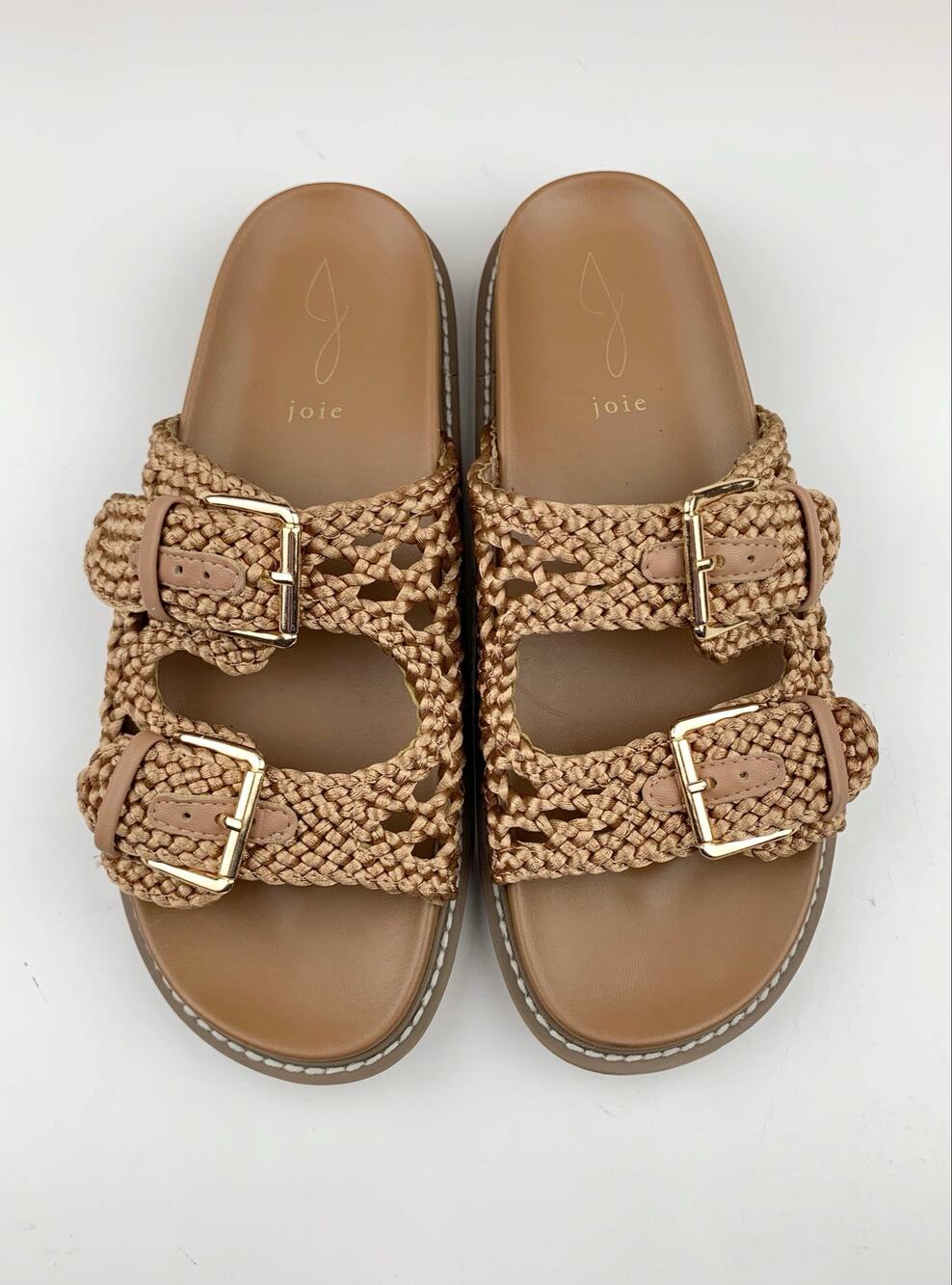 Joie Weaver Slides Sandals Brown Woven Straps Slip On Buckles Women's 8.5